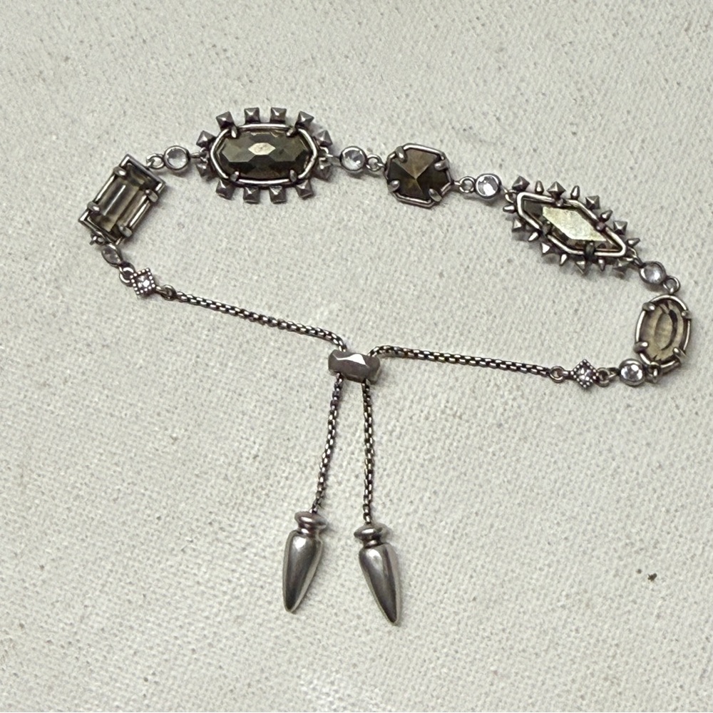 Kendra Scott Alicia Pyrite Adjustable Antiqued Silver Tone Bracelet Slider - Picture 5 of 9